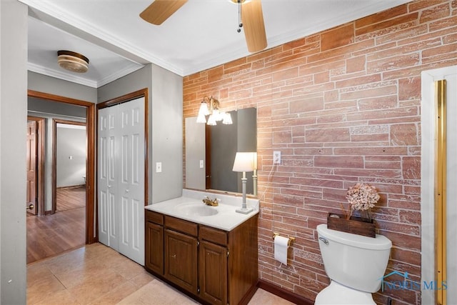 5201 Arbor Way, Sylvania, OH 43560 - bathroom with vanity, a ceiling fan, crown molding, and tile patterned flooring
