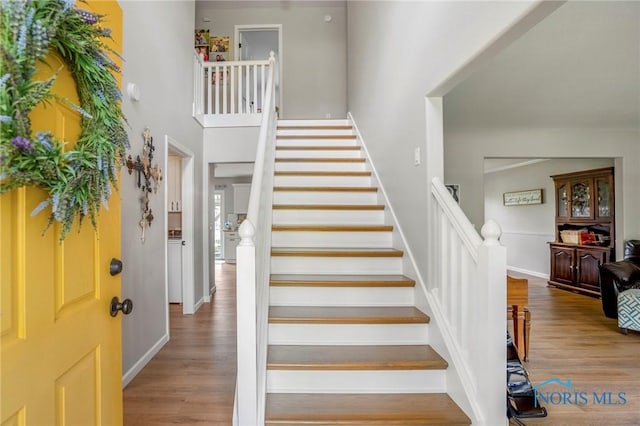 2838 Long View Dr, Maumee, OH 43537 - stairs featuring wood finished floors and a high ceiling