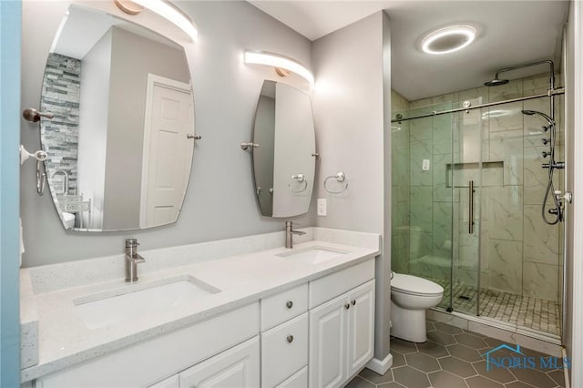 2838 Long View Dr, Maumee, OH 43537 - bathroom featuring a marble finish shower, tile patterned floors, and double vanity