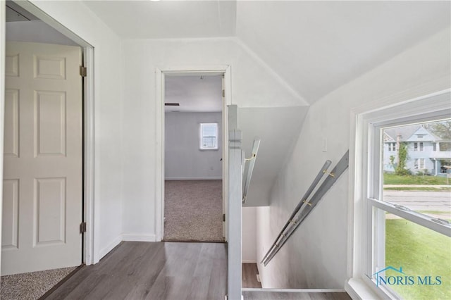 1155 Pinewood Ave, Toledo, OH 43607 - stairs featuring wood finished floors and vaulted ceiling