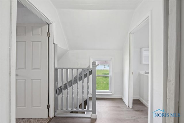 1155 Pinewood Ave, Toledo, OH 43607 - stairway with vaulted ceiling and wood finished floors