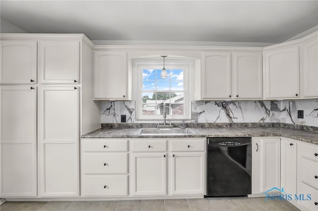 1421 Hurd Ave, Findlay, OH 45840 - kitchen with black dishwasher, white cabinetry, dark countertops, and tasteful backsplash