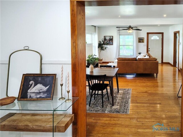 15740 Hill Rd, Defiance, OH 43512 - dining space with wood finished floors and ceiling fan
