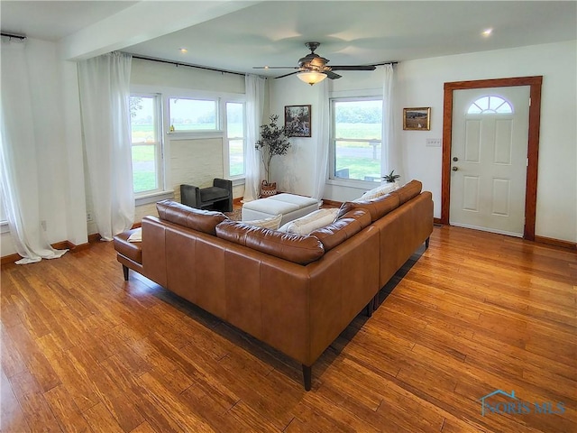 15740 Hill Rd, Defiance, OH 43512 - living area featuring wood finished floors, a ceiling fan, and recessed lighting