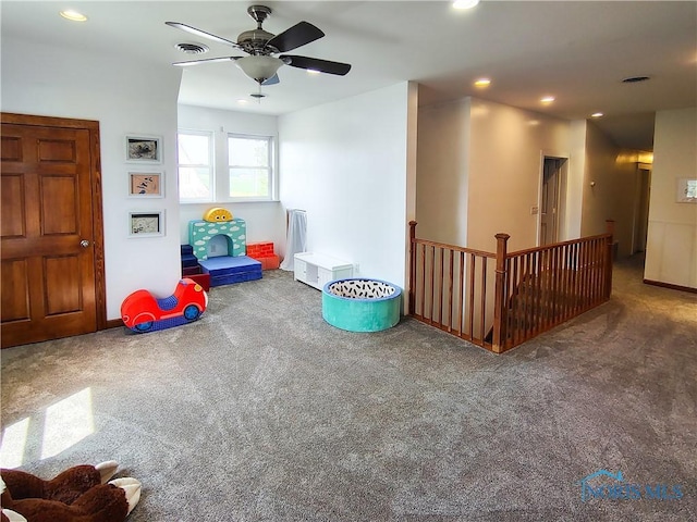15740 Hill Rd, Defiance, OH 43512 - rec room with carpet flooring, recessed lighting, and a ceiling fan