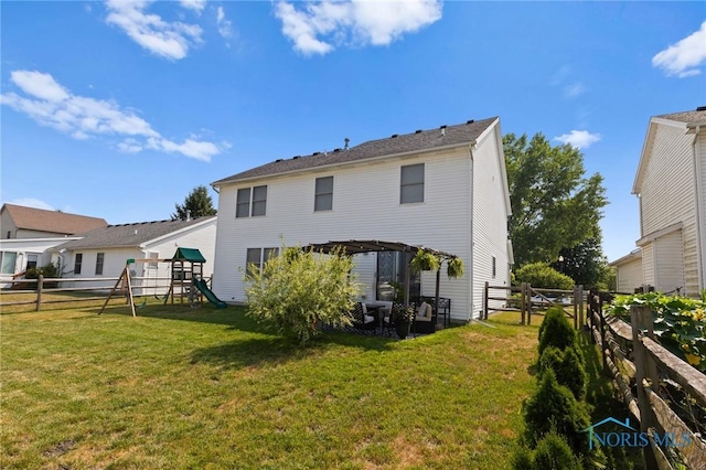 606 Niagara Ave, Holland, OH 43528 - rear view of property featuring a playground, a fenced backyard, and a gazebo