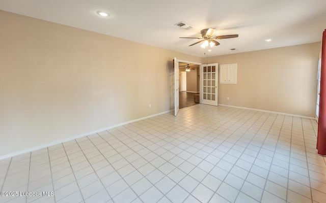 3423 60th St, Lubbock, TX 79413 - empty room with ceiling fan, light tile patterned floors, and recessed lighting