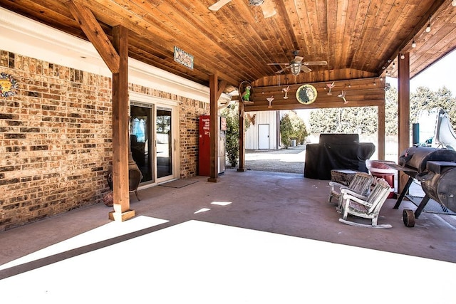 view of patio featuring ceiling fan and area for grilling