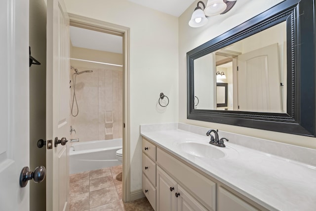 bathroom with toilet, tub / shower combination, and vanity