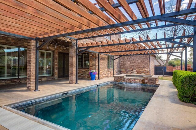 view of pool featuring a pergola, a patio, and an in ground hot tub