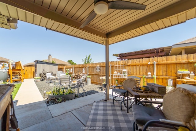 view of patio / terrace featuring ceiling fan