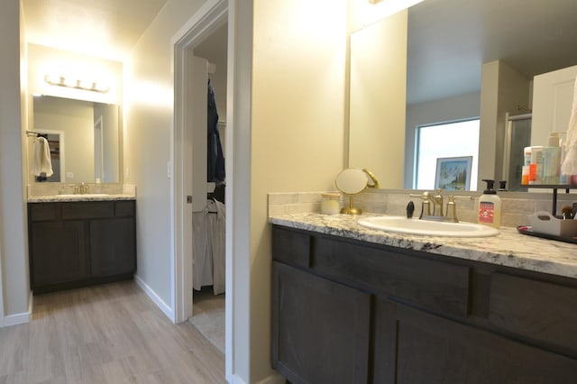 bathroom with vanity and wood-type flooring