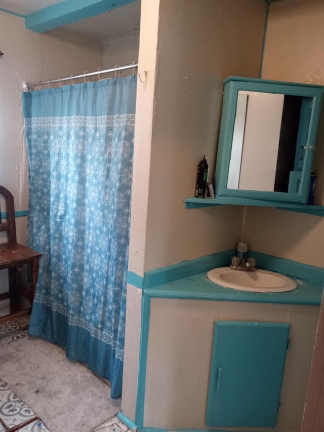 bathroom with walk in shower and sink