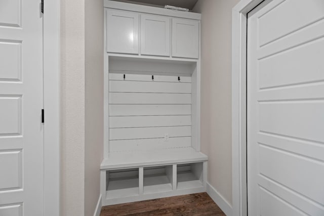 mudroom featuring dark wood-type flooring