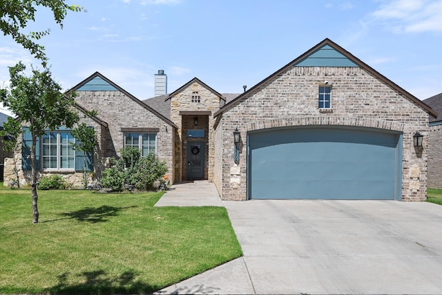 view of front facade with a garage and a front lawn