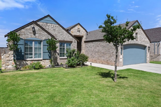 view of front of home featuring a garage and a front lawn