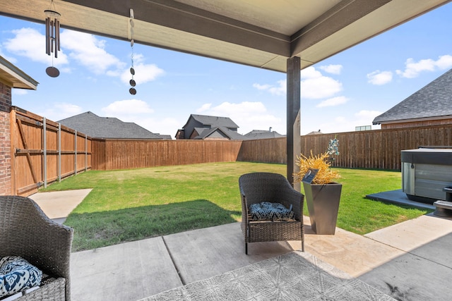 view of yard featuring a fenced backyard and a patio