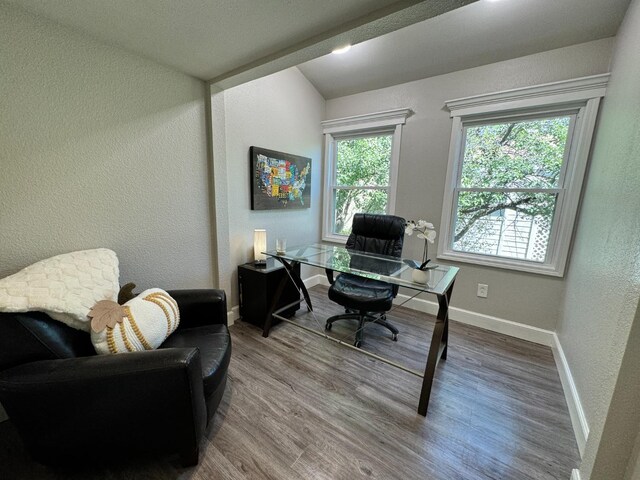 office space featuring hardwood / wood-style flooring