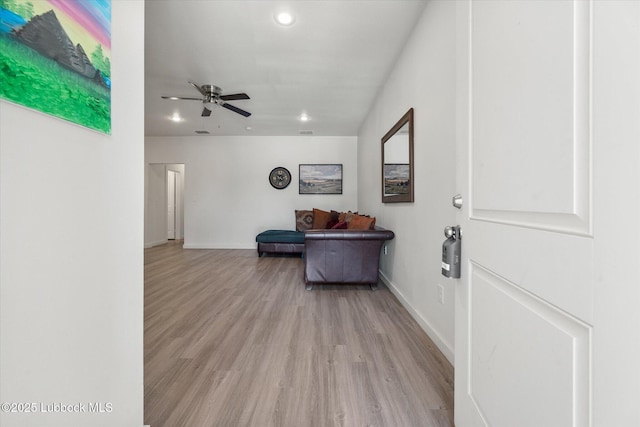 1203 N Evanston Ave, Lubbock, TX 79416 - foyer featuring ceiling fan, recessed lighting, and light wood-style flooring