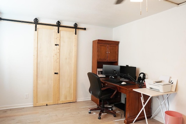 office area featuring ceiling fan and light hardwood / wood-style floors