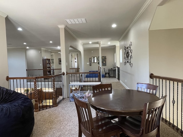 4009 109th St, Lubbock, TX 79423 - carpeted dining room featuring ornamental molding and recessed lighting