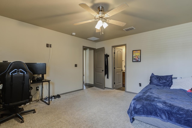 6208 21st St, Lubbock, TX 79407 - bedroom with carpet flooring, visible vents, baseboards, and a ceiling fan