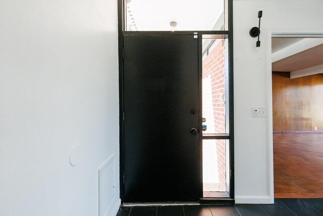 entryway featuring dark tile patterned floors and a healthy amount of sunlight