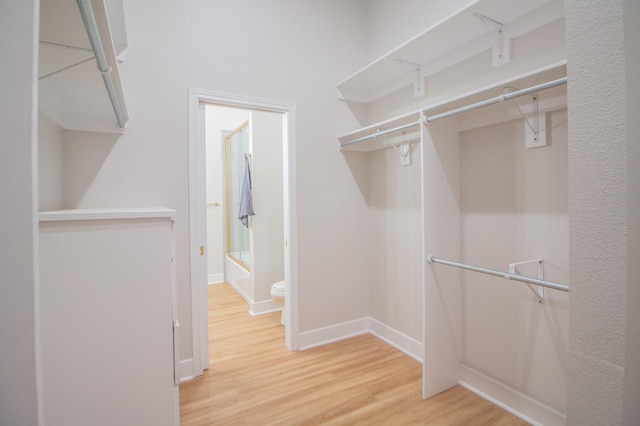 walk in closet with hardwood / wood-style flooring