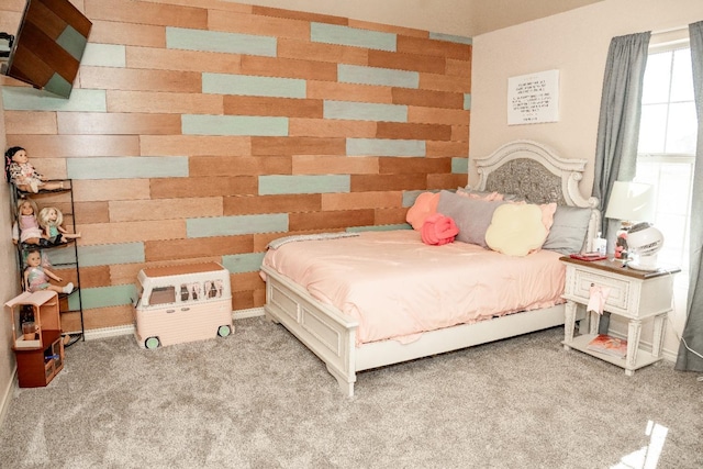 bedroom featuring light carpet