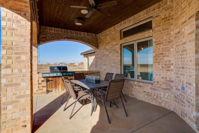 view of patio / terrace featuring grilling area, area for grilling, and ceiling fan