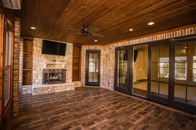 4906 119th St, Lubbock, TX 79424 - view of patio featuring an outdoor stone fireplace and ceiling fan