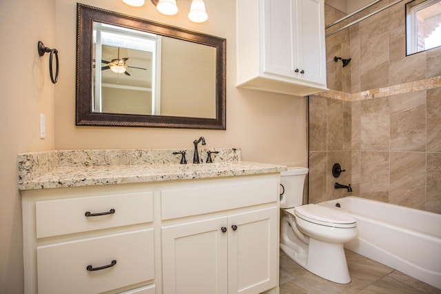 4906 119th St, Lubbock, TX 79424 - bathroom featuring toilet, a ceiling fan, shower / tub combination, and vanity