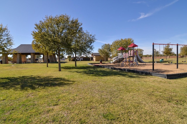 exterior space featuring a yard and a gazebo