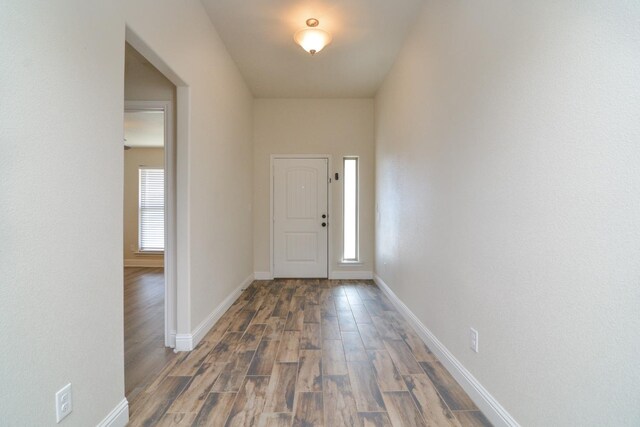 entryway with dark hardwood / wood-style floors