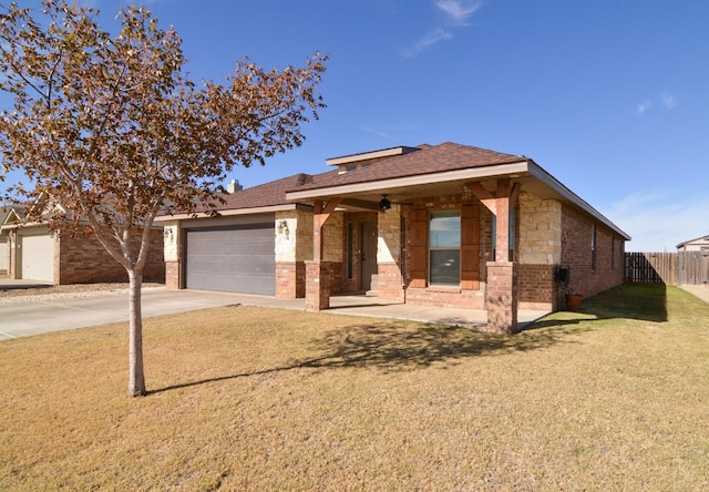 prairie-style house with a garage and a front yard