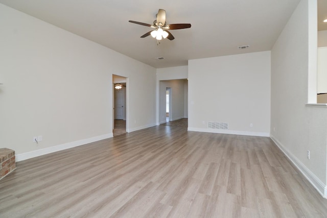 unfurnished room featuring ceiling fan and light hardwood / wood-style floors