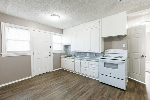 kitchen with white cabinetry, sink, dark wood-type flooring, and white electric range oven