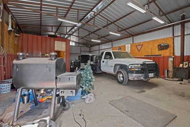 garage with wooden walls