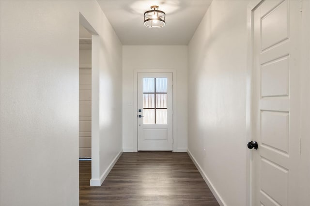 entryway with dark hardwood / wood-style flooring