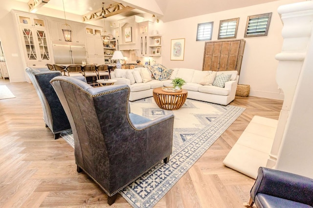 living room with light parquet floors