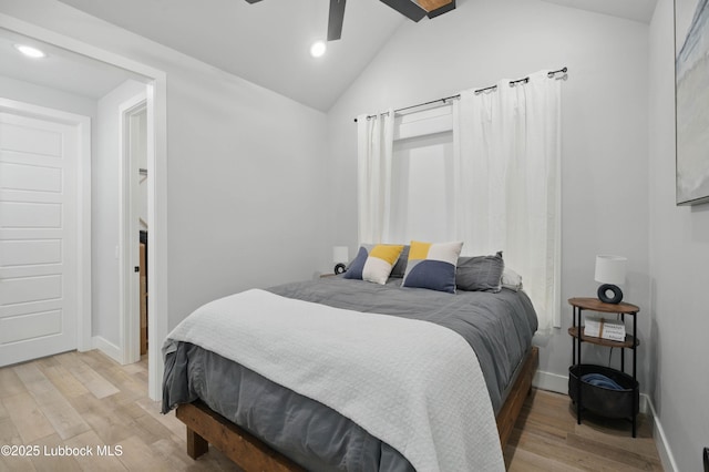 13803 Quinton Ave, Lubbock, TX 79424 - bedroom featuring recessed lighting, lofted ceiling, light wood-type flooring, and a ceiling fan
