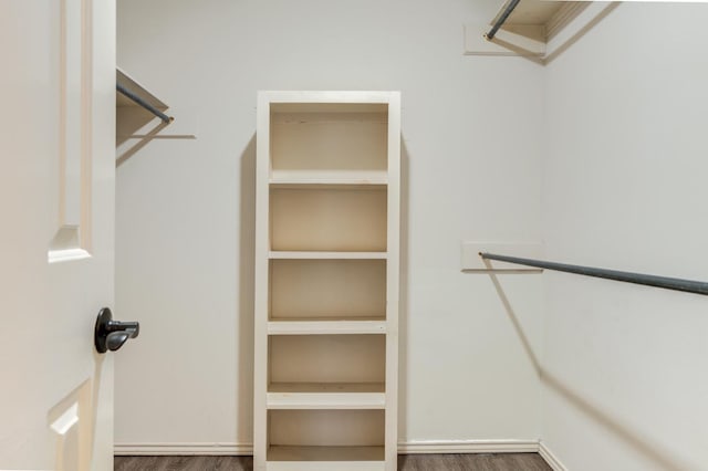 walk in closet with hardwood / wood-style floors