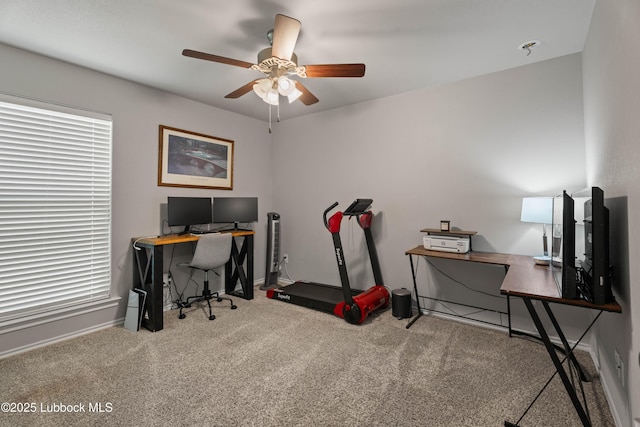 6827 38th St, Lubbock, TX 79407 - carpeted home office with ceiling fan and baseboards