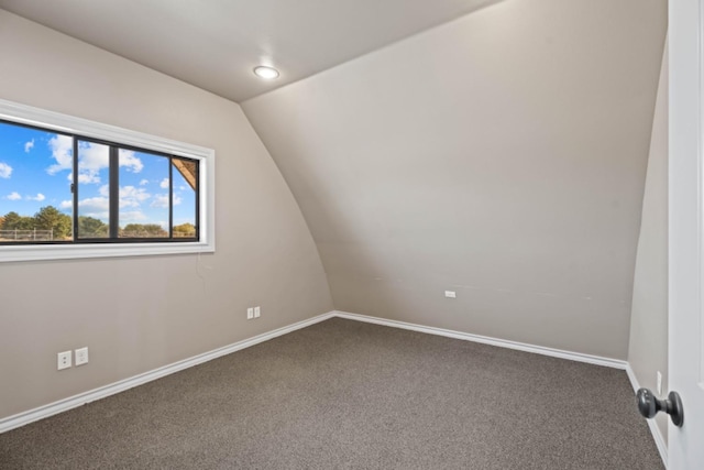 additional living space featuring lofted ceiling and carpet