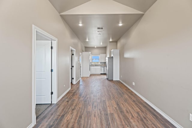 interior space with dark hardwood / wood-style floors