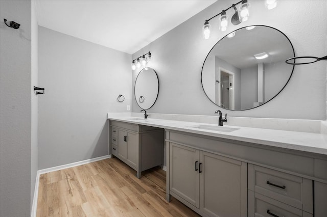 bathroom with vanity and wood-type flooring