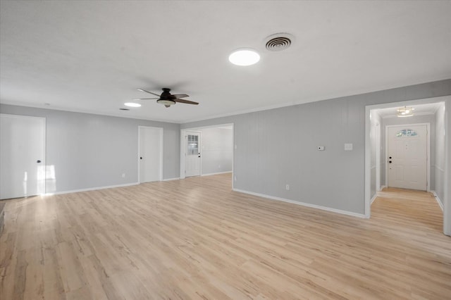 unfurnished room featuring ceiling fan and light hardwood / wood-style flooring