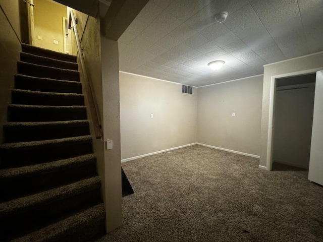 basement featuring carpet