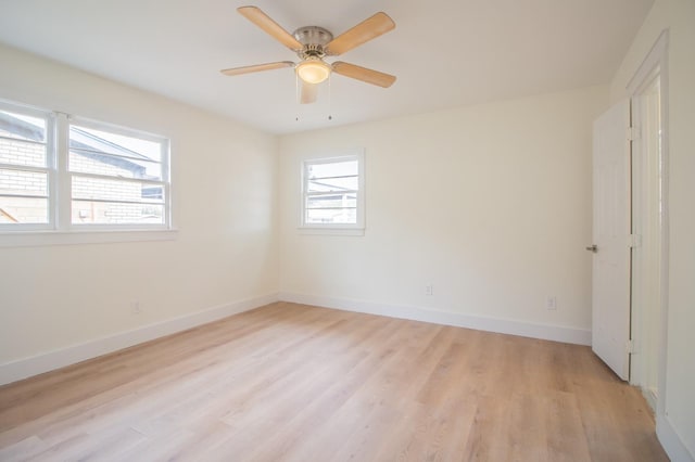 unfurnished bedroom featuring ceiling fan and light hardwood / wood-style flooring