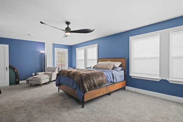 bedroom featuring ceiling fan and carpet flooring